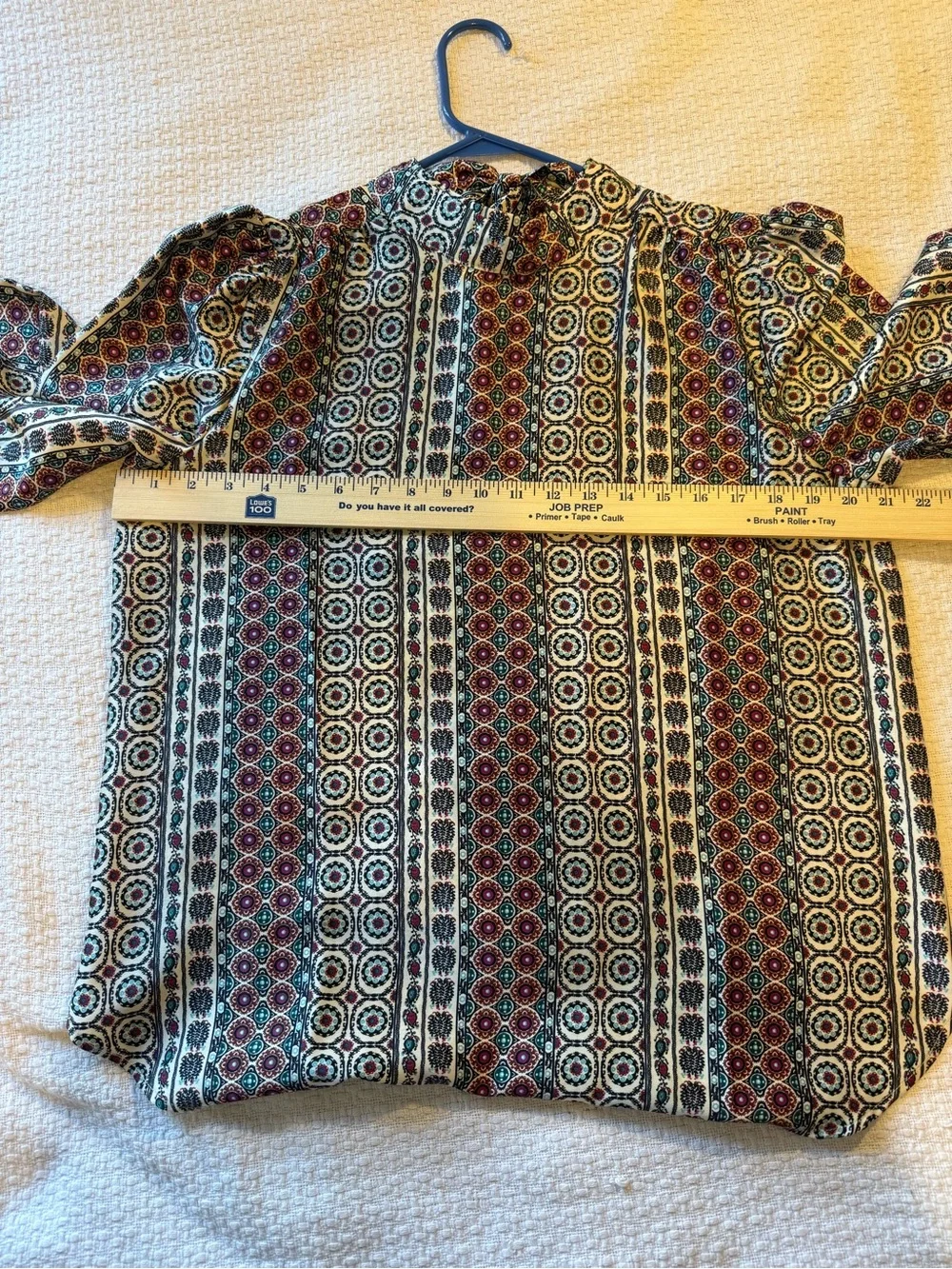 LOFT Cream Blouse with Burgundy & Teal Medallion Print